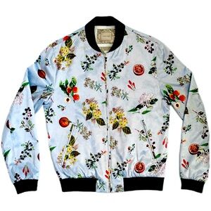 Zara Men's Floral Print Lightweight Bomber Jacket - Light Blue